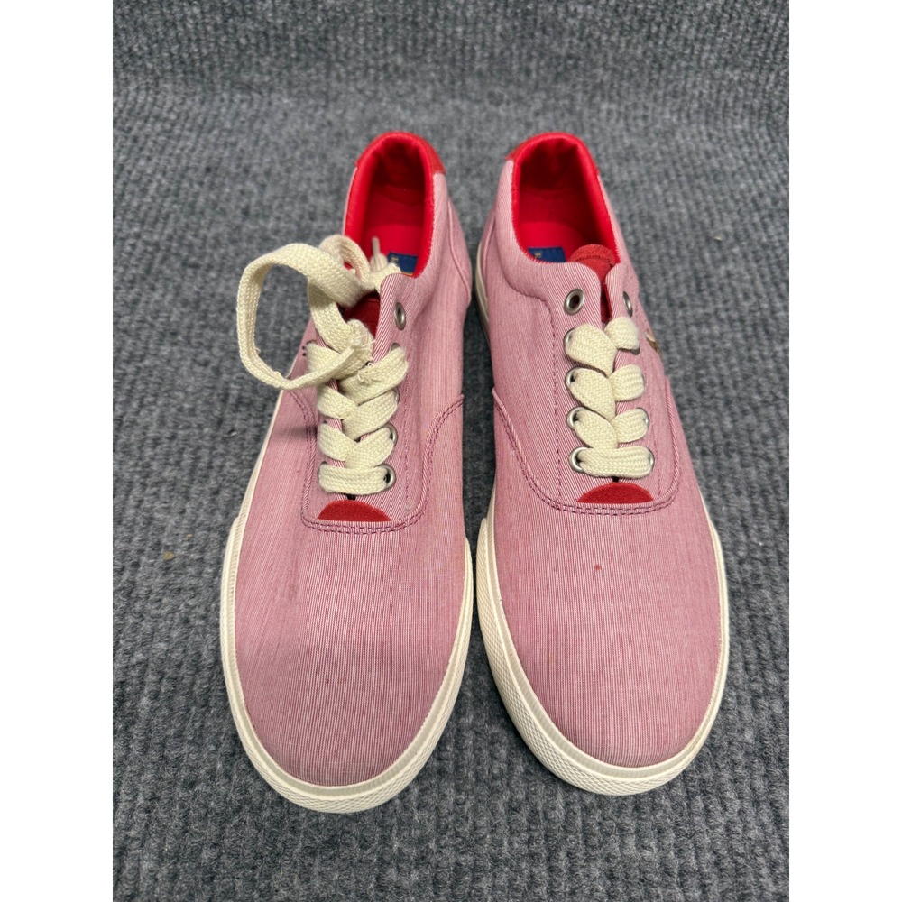 Polo Ralph Lauren Pink Seersucker‎ Canvas Low Top Sneakers Red Trim Mens 10.5